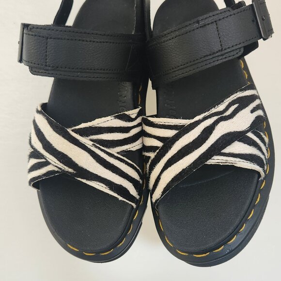 Dr. Martens Voss II Hydro Leather Sandals -  Zebra Hair On and Black Athena - Picture 2 of 13